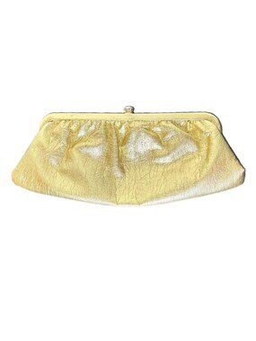 Vintage 50s 60s Gold Lame Evening Clutch Bag, Kiss Lock Latch, Extra Large